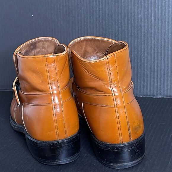 Men’s Vintage Slip on Cognac Orange Leather Boots - Picture 6 of 16